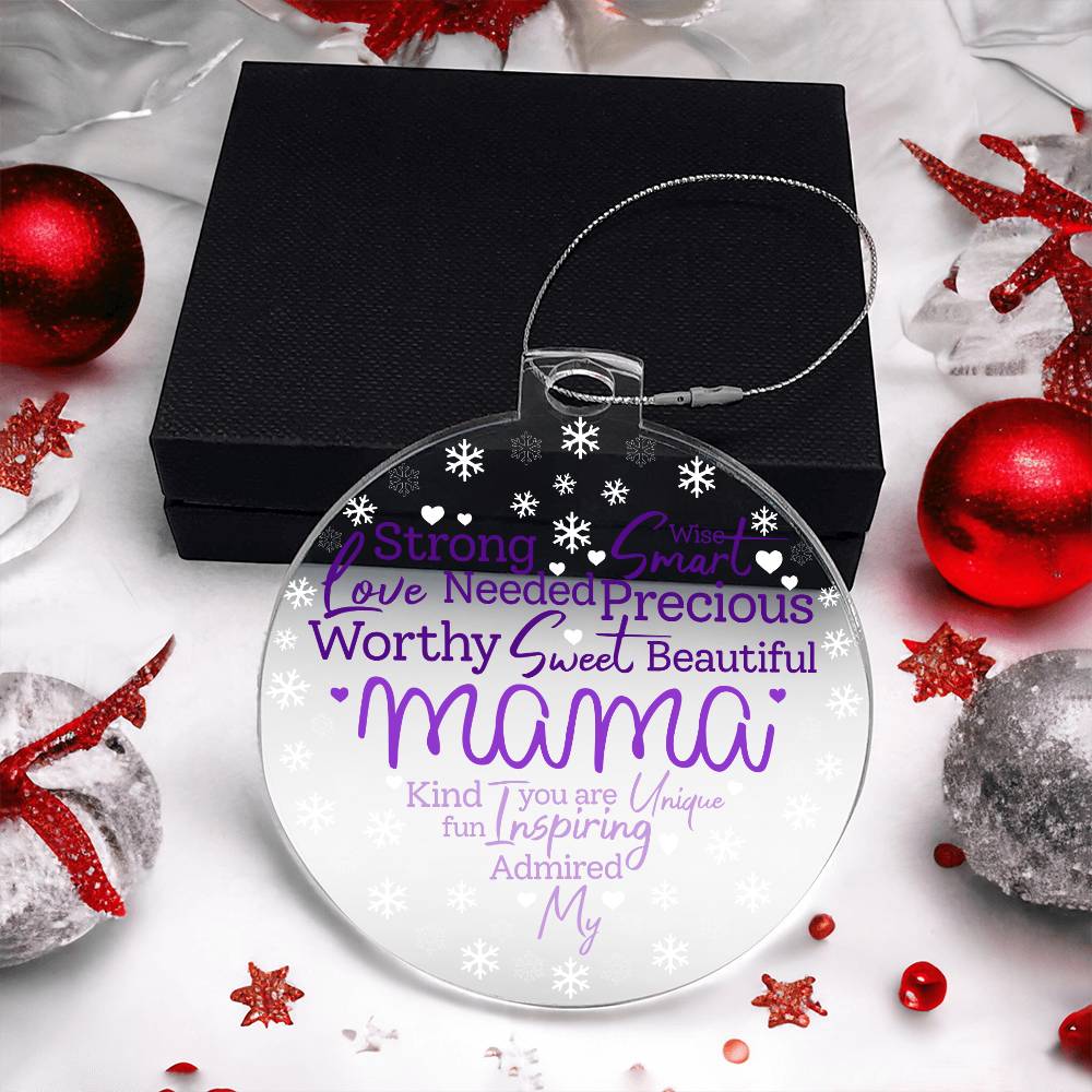 My Mama Word Heart Purple Personalized Acrylic Ornament