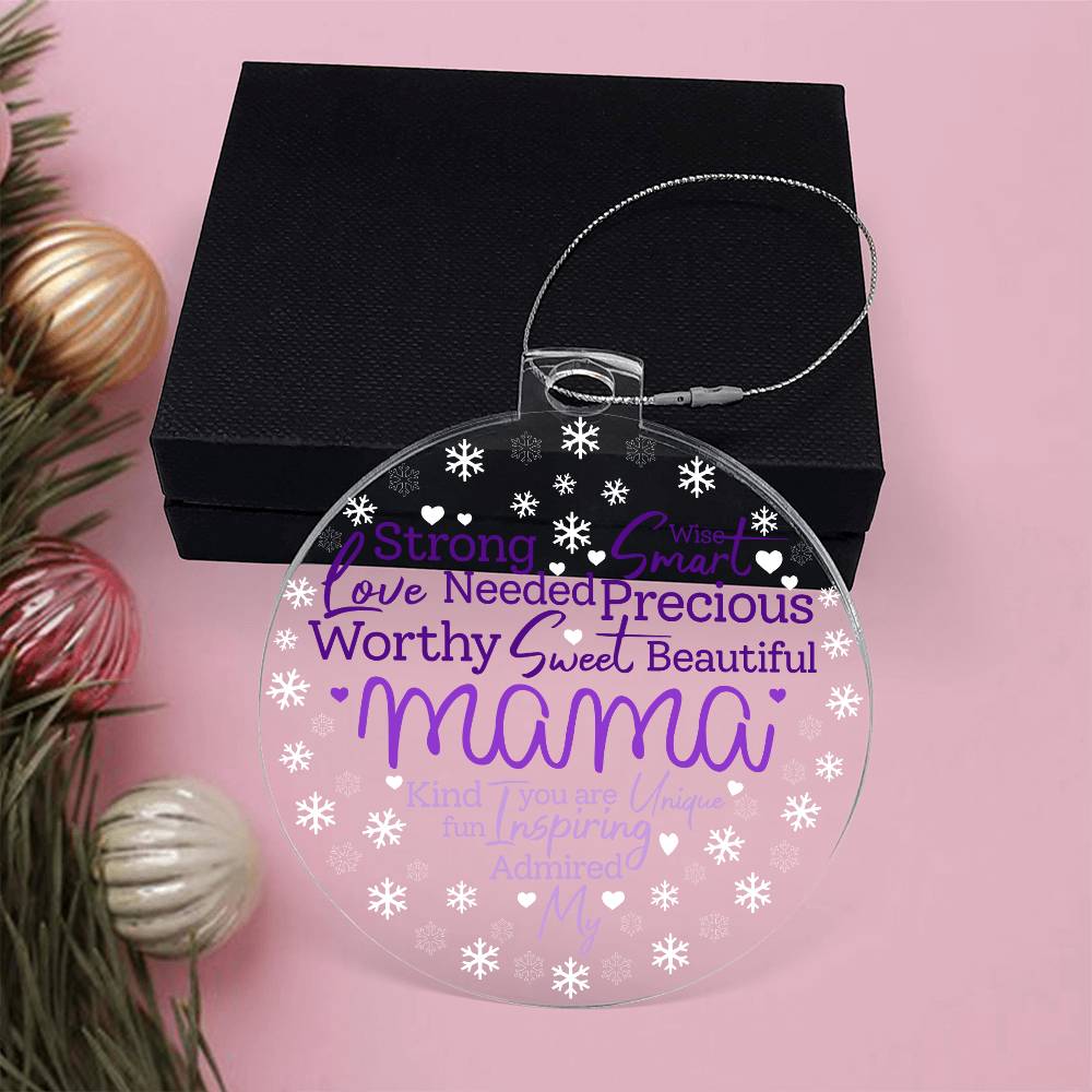 My Mama Word Heart Purple Personalized Acrylic Ornament