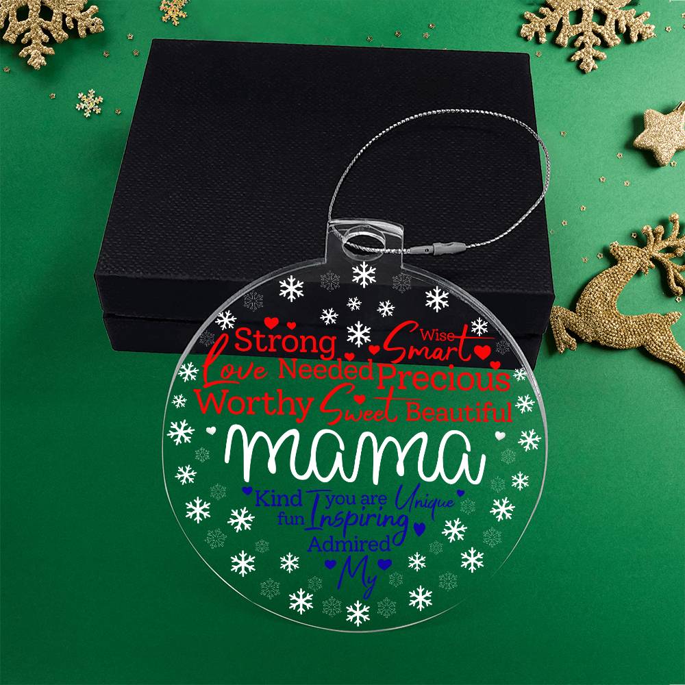 My Mama Word Heart Patriotic Personalized Acrylic Ornament