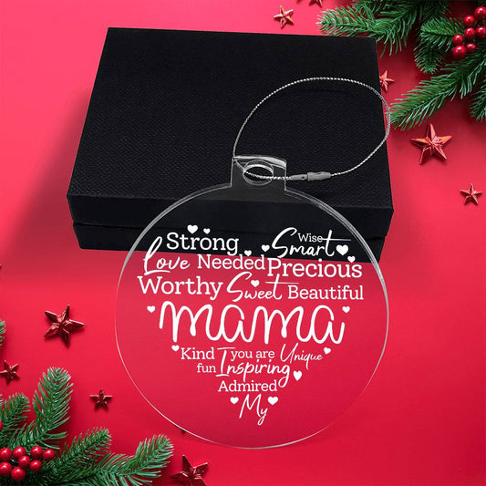 My Mama Word Heart White Personalized Acrylic Ornament