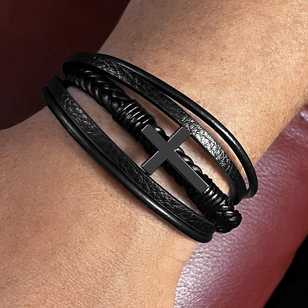 To my husband Men's Cross Leather Bracelet