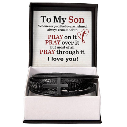 To My Son Pray on It Men Cross Leather Bracelet