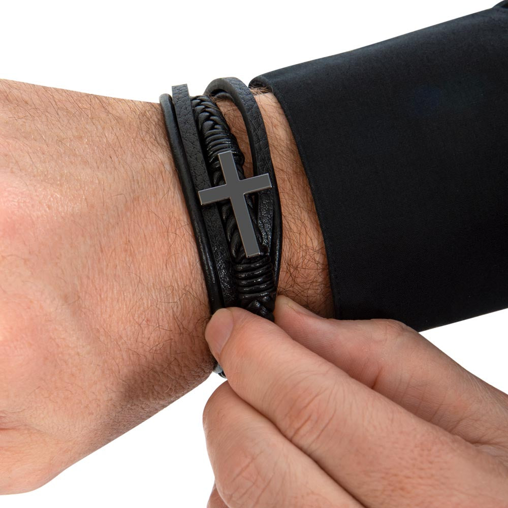 To my husband Men's Cross Leather Bracelet