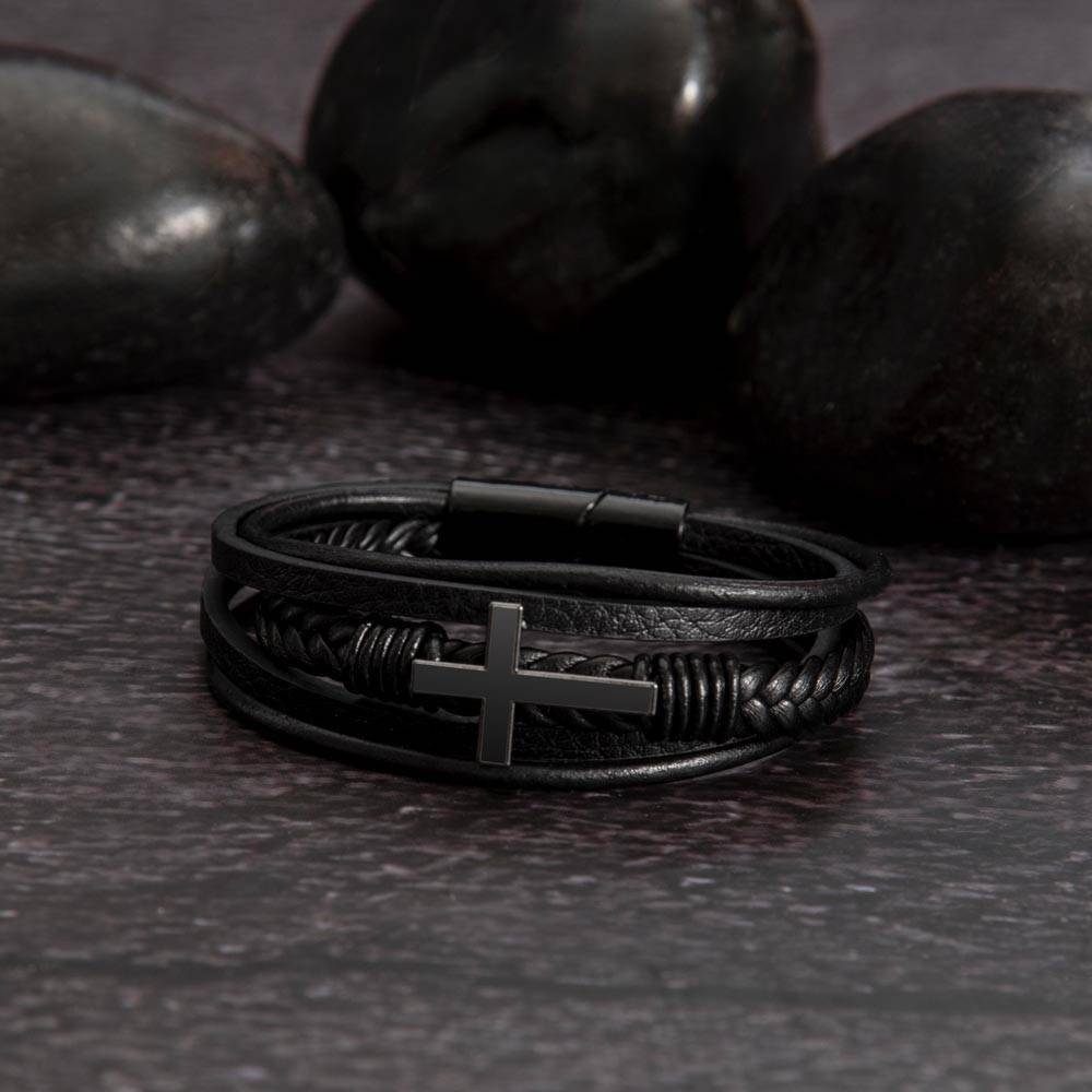 To My Son Pray on It Men Cross Leather Bracelet