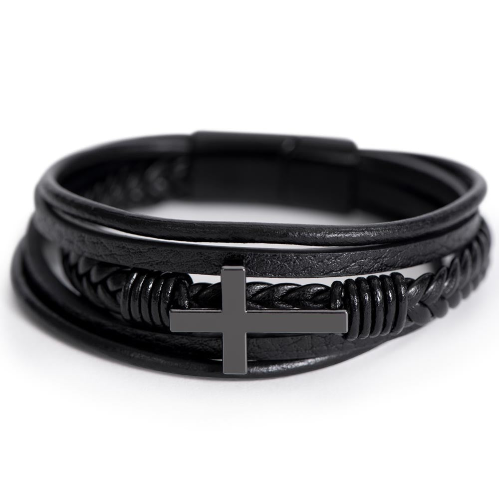 To My Son Pray on It Men Cross Leather Bracelet