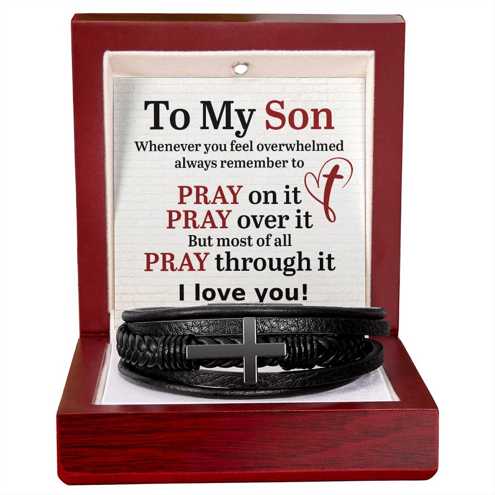 To My Son Pray on It Men Cross Leather Bracelet