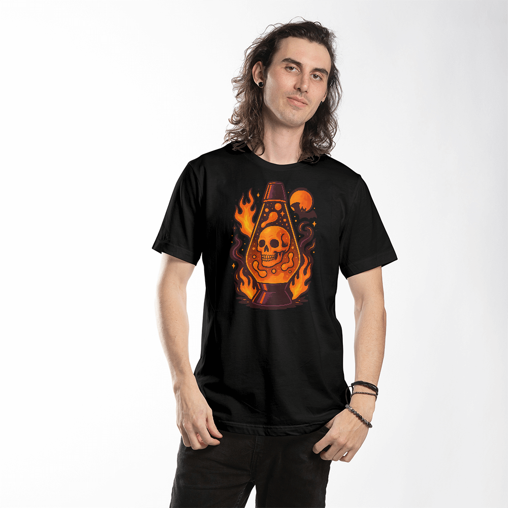 Skull Lava Lamp T-Shirt – Halloween Fire Glow Design