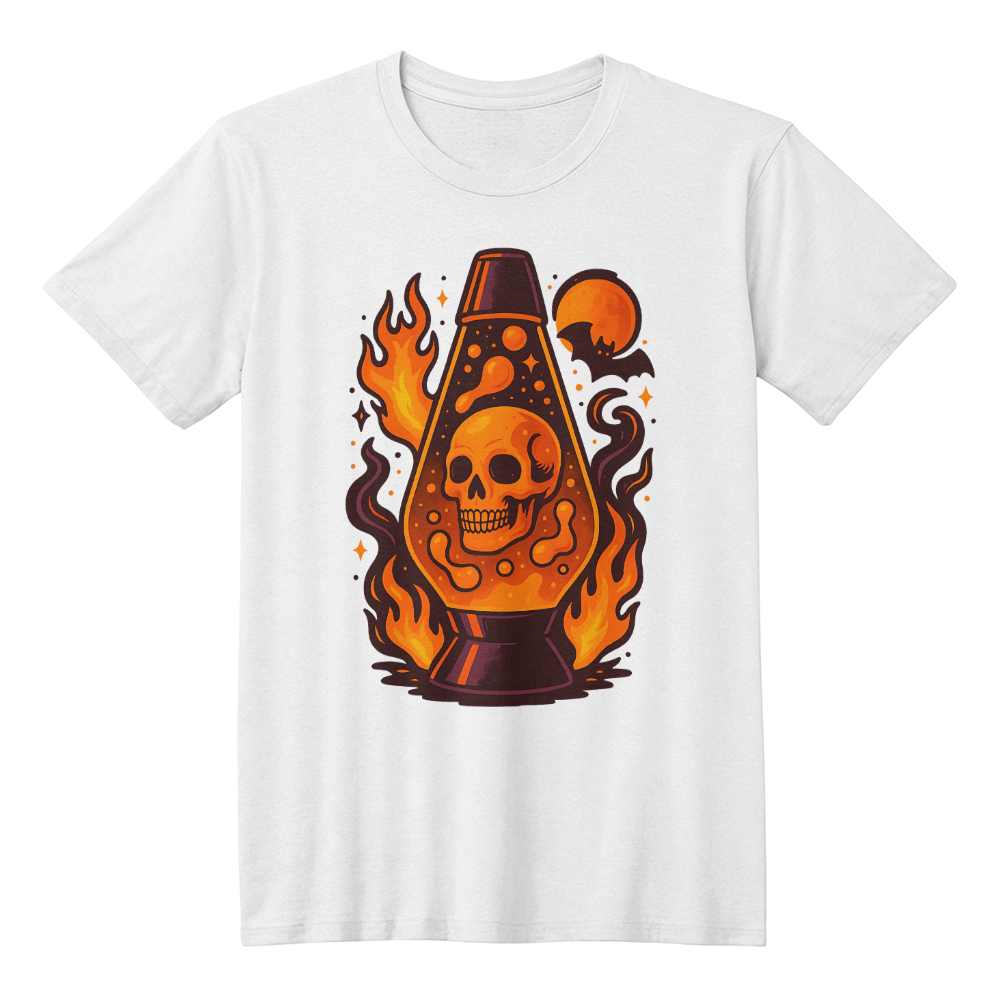 Skull Lava Lamp T-Shirt – Halloween Fire Glow Design