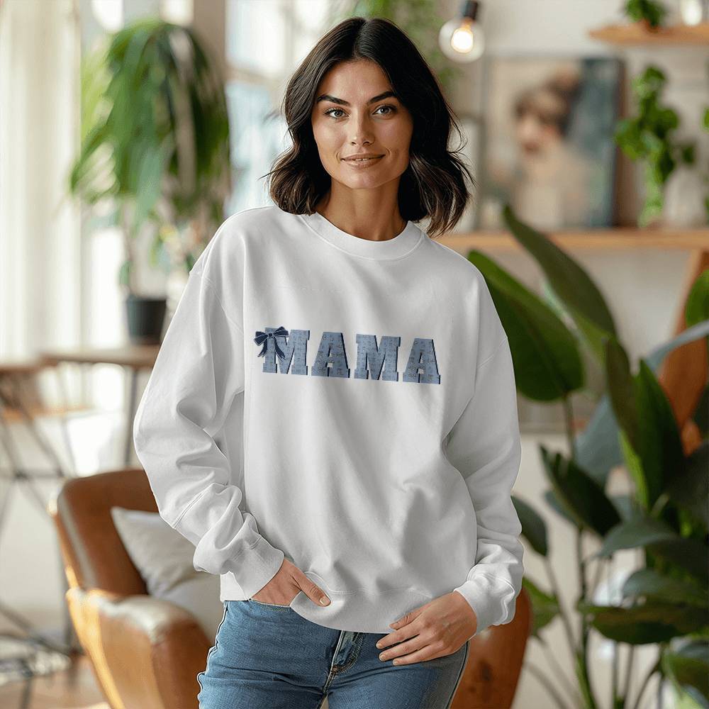 Mama  Crewneck Sweatshirt Blue Western Coquette Style