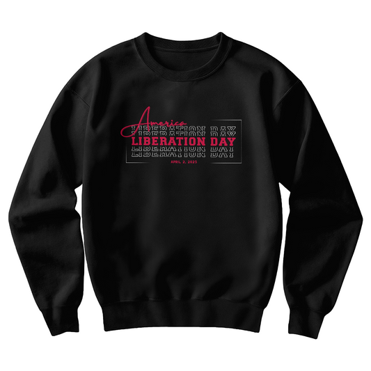 American Liberation Day Sweatshirt Crewneck Red Text with White Graphic