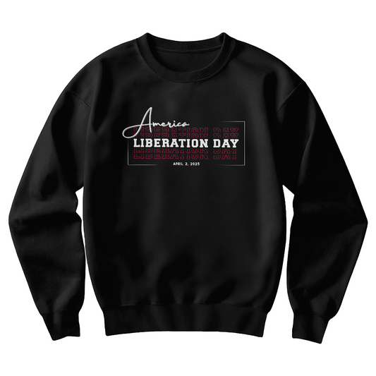American Liberation Day Sweatshirt Crewneck White Text with Red Graphic