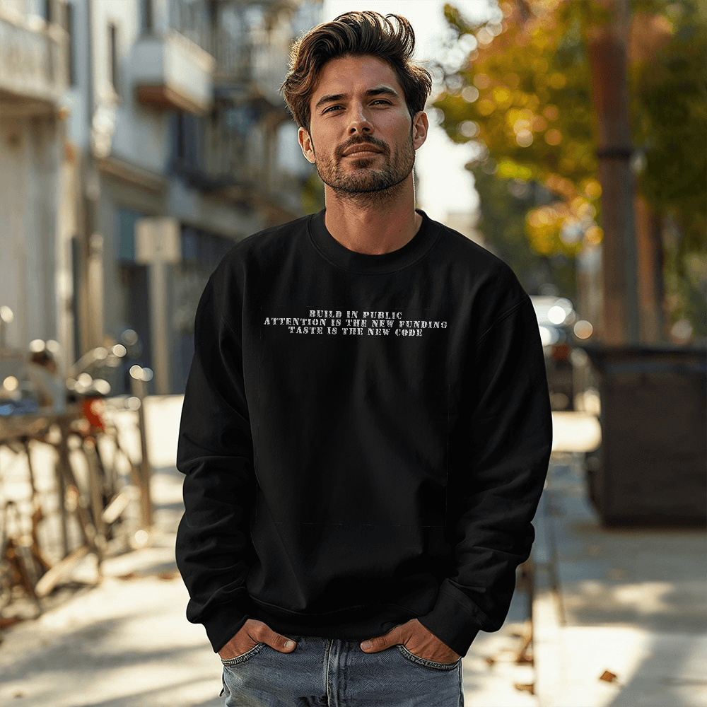 Build in Public Attention is the New Funding Taste is the New Code Sweatshirt