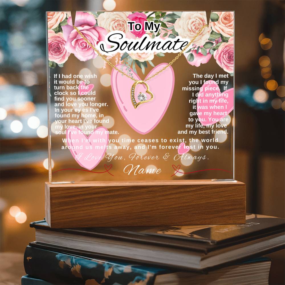 Soulmate Forever Love Necklace Pink Roses Keepsake Acrylic Bundle 2.2