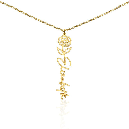 Custom Name Necklace Birth  Month Flowers
