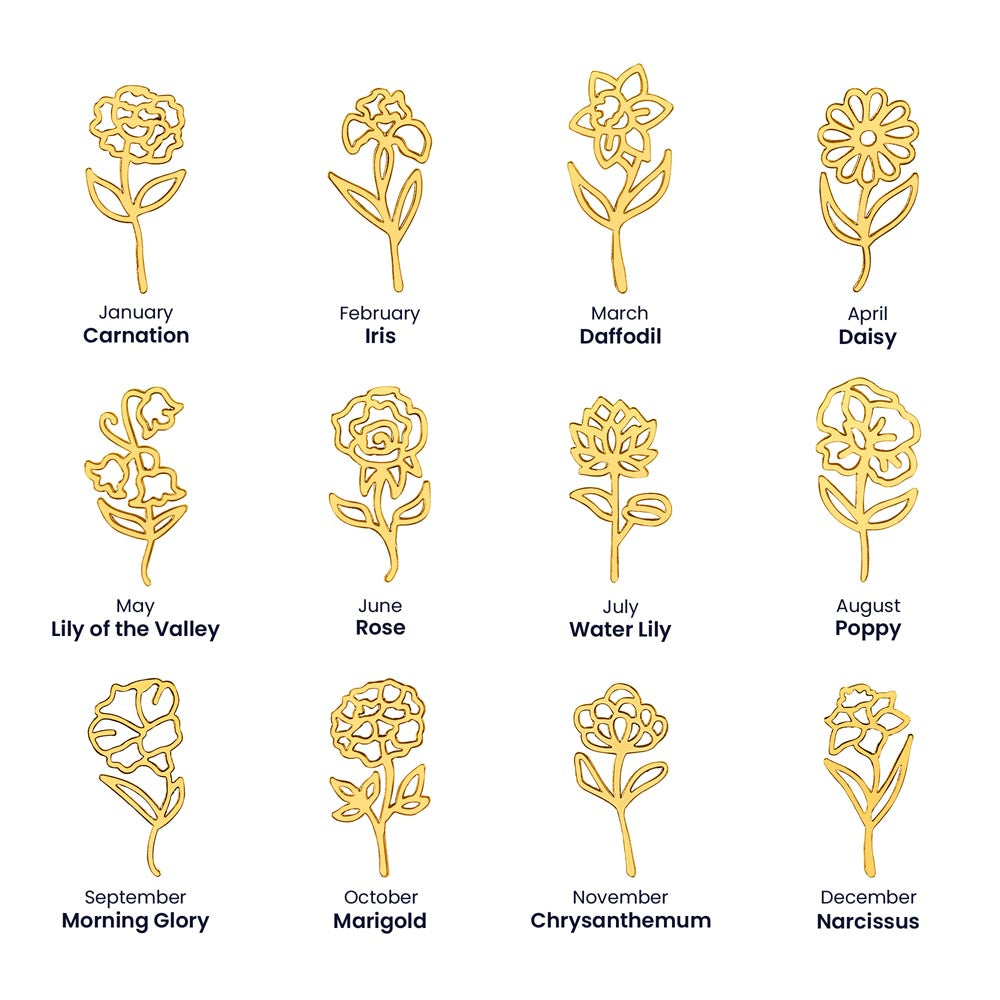 Custom Name Necklace Birth  Month Flowers