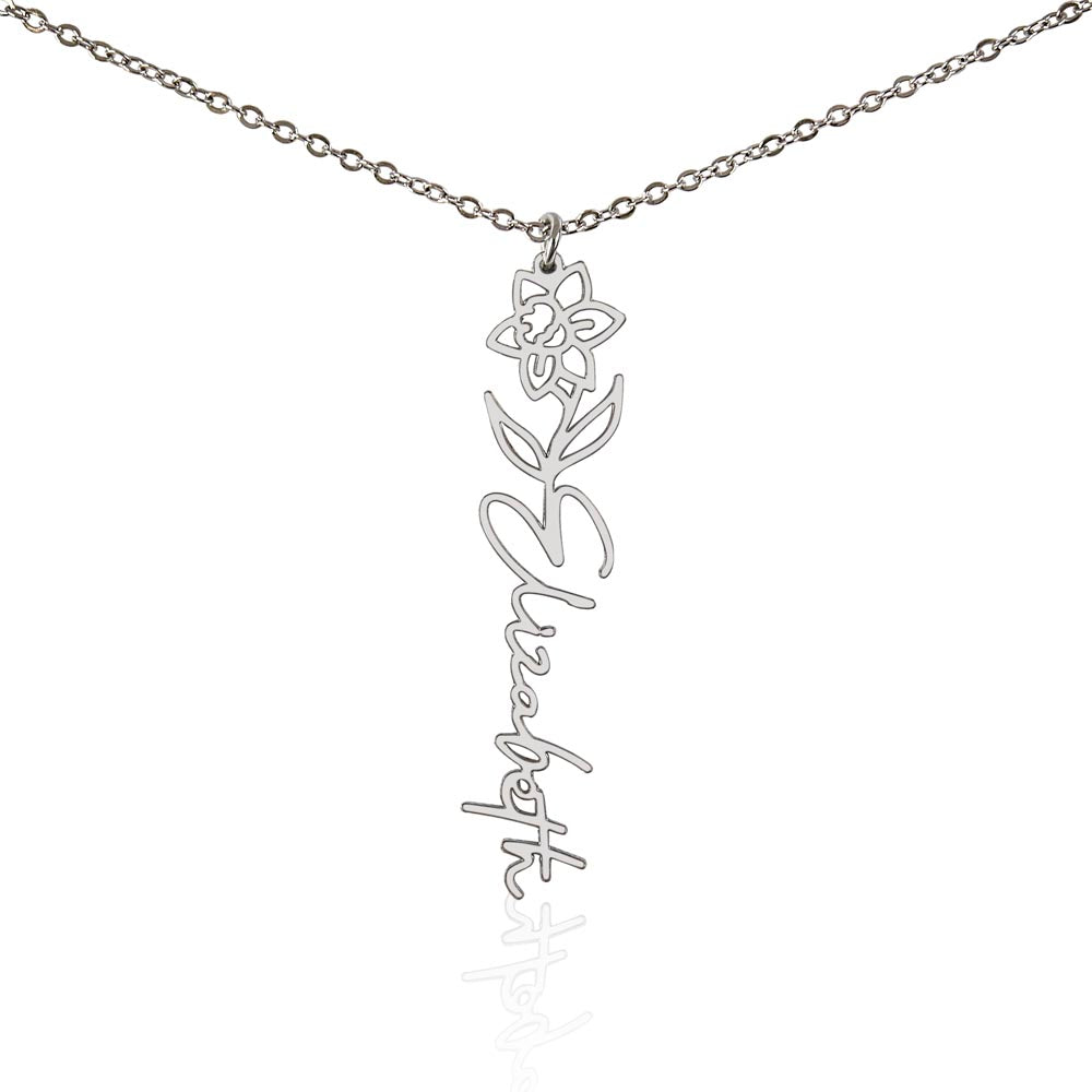 Custom Name Necklace Birth  Month Flowers
