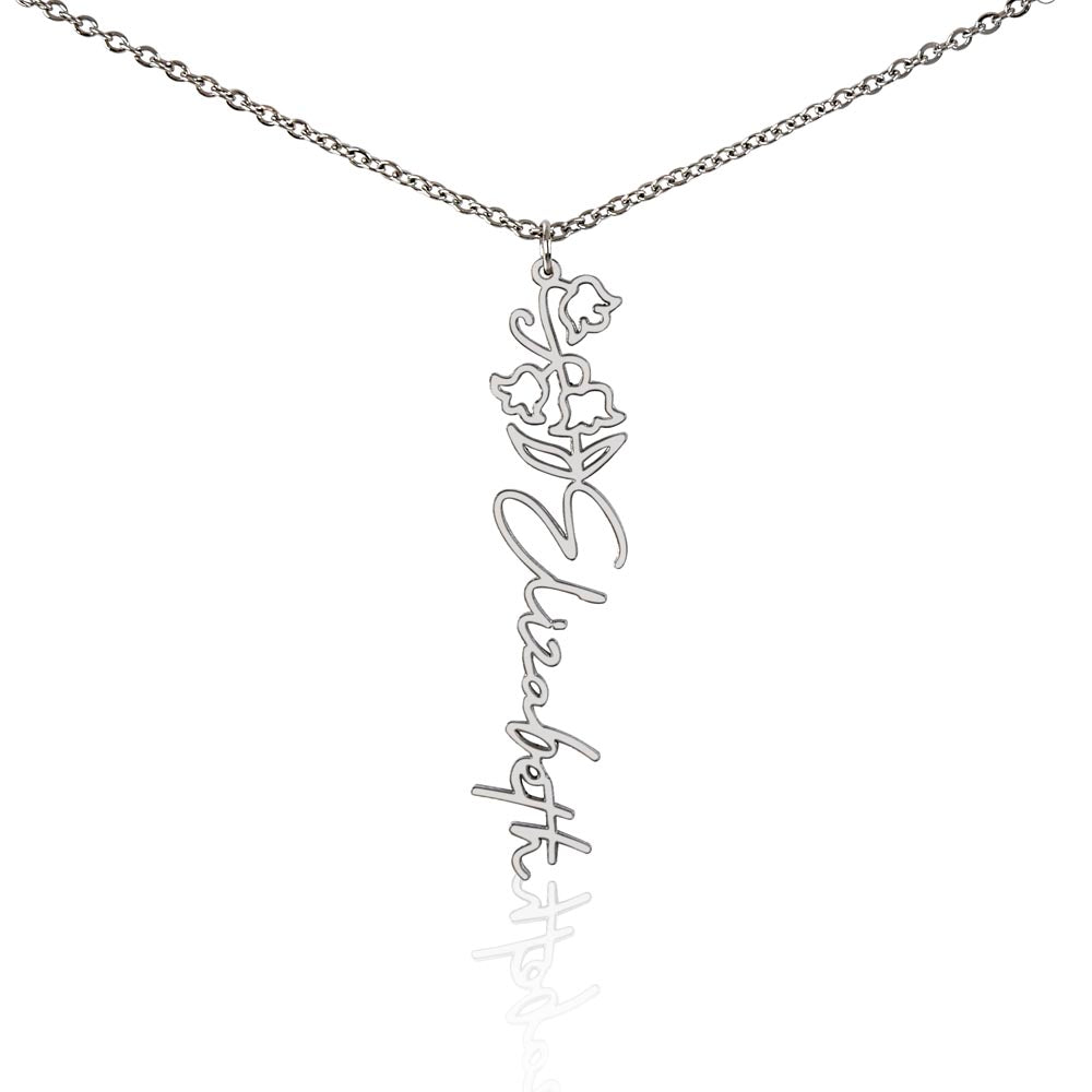 Custom Name Necklace Birth  Month Flowers