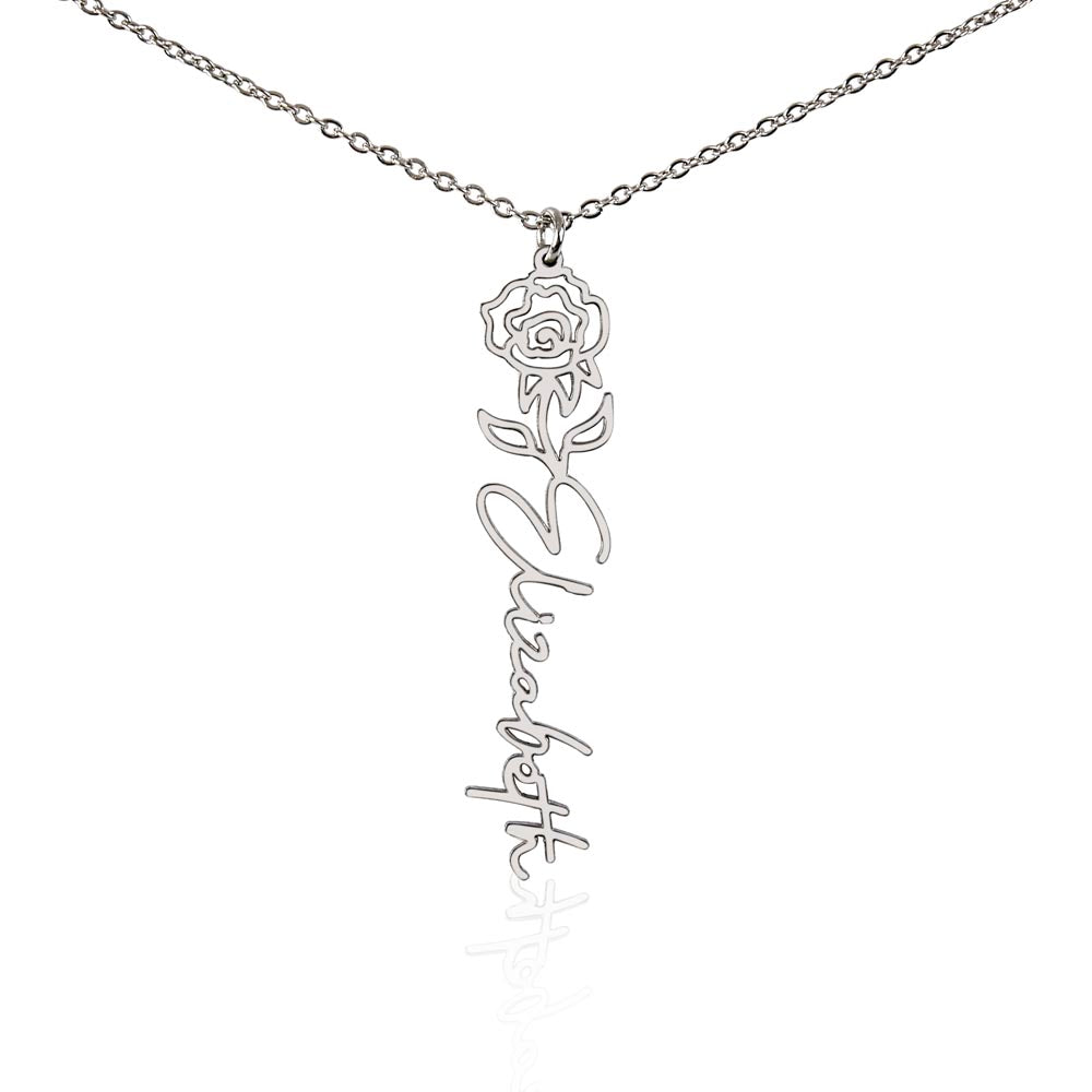 Custom Name Necklace Birth  Month Flowers