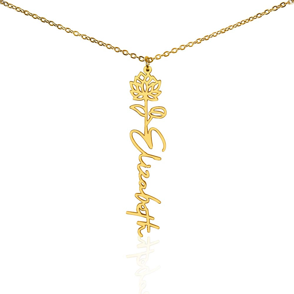 Custom Name Necklace Birth  Month Flowers