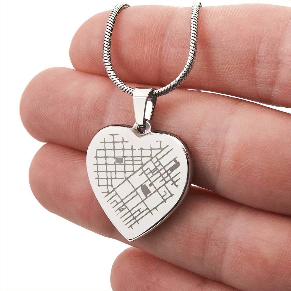 Custom Engraved Map Heart Necklace