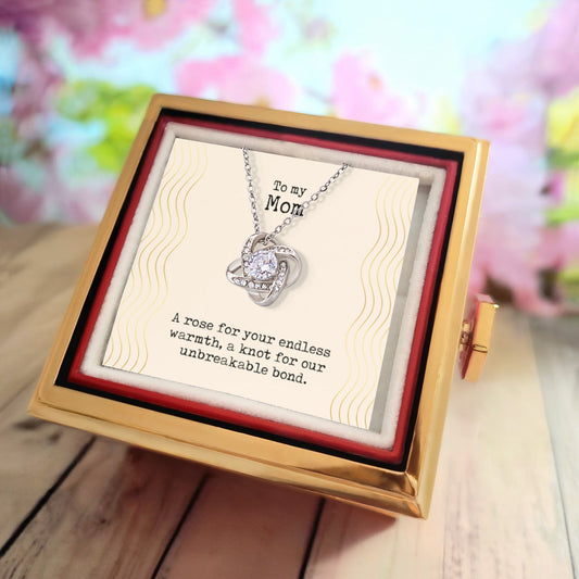 Mothers Day Gift Rose Rotating Box Love Knot Necklace