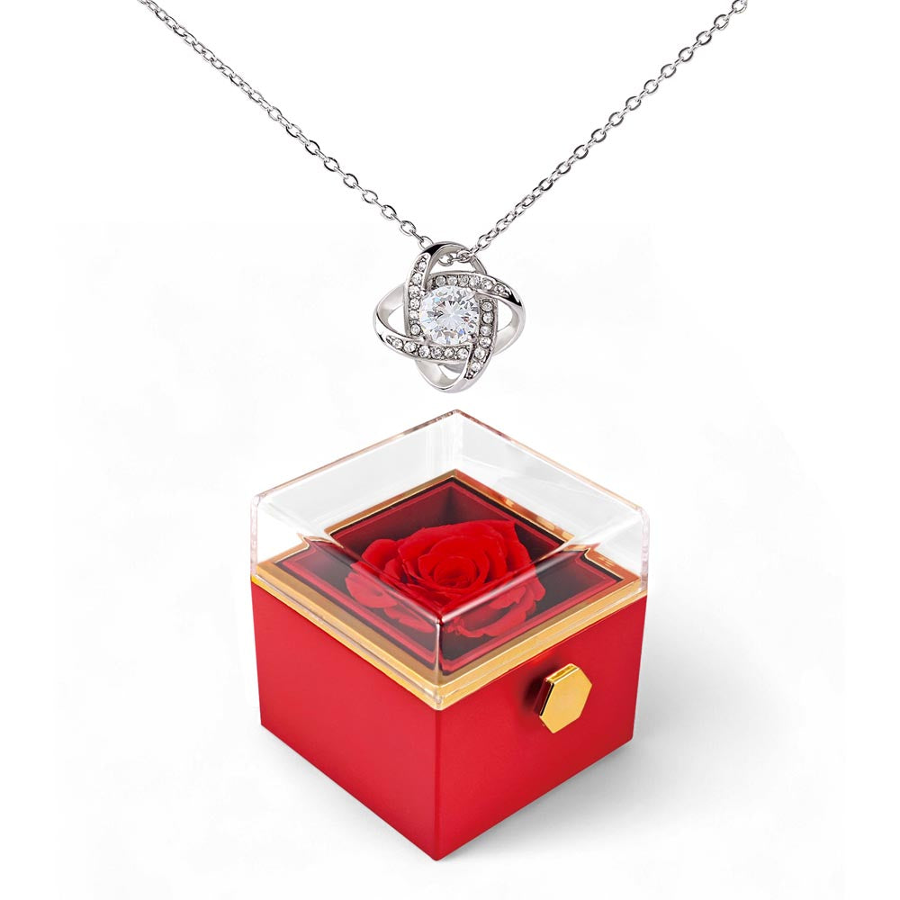 Rotating Rose Gift Box with Love Knot Necklace