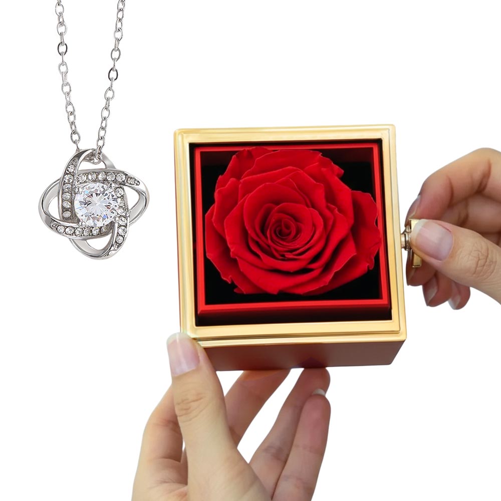Rotating Rose Gift Box with Love Knot Necklace