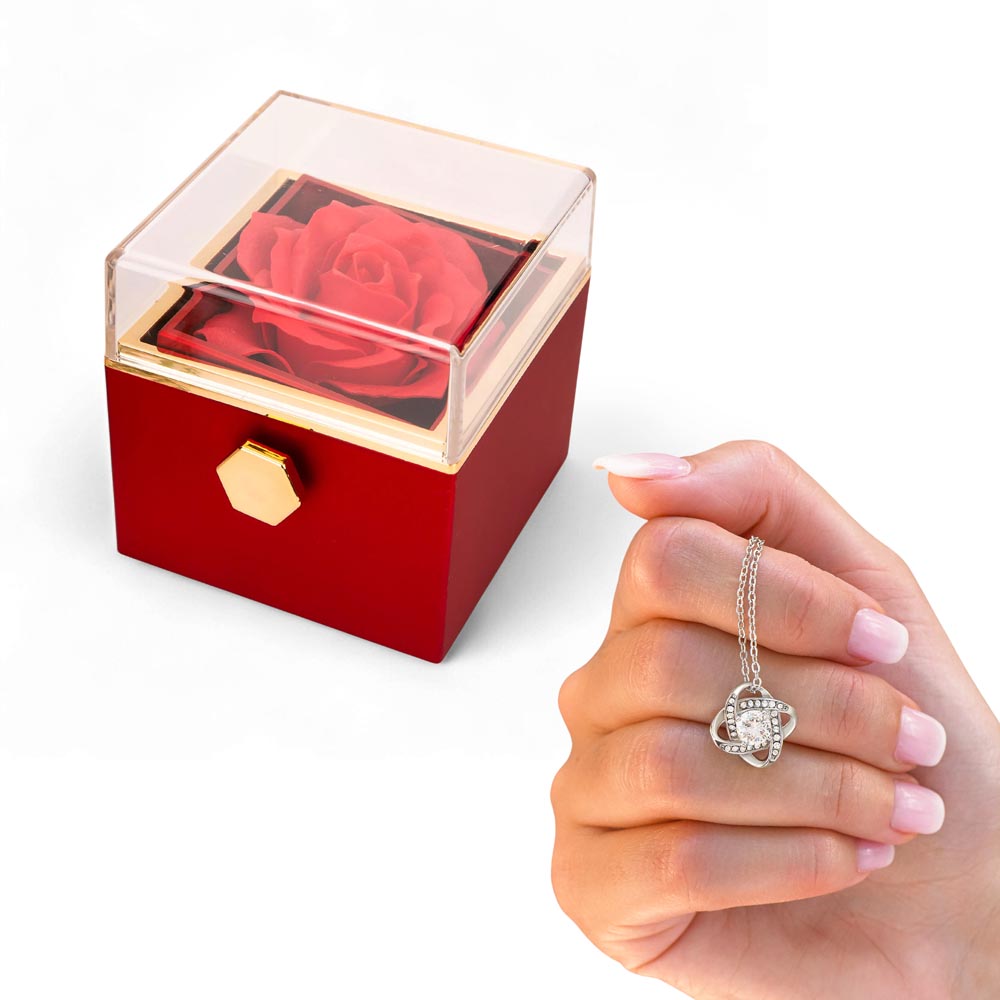 Rotating Rose Gift Box with Love Knot Necklace