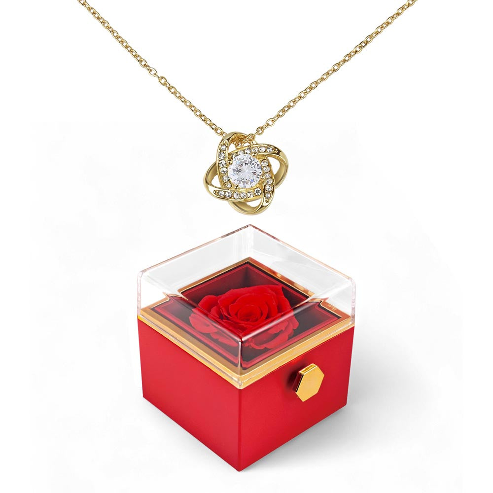Rotating Rose Gift Box with Love Knot Necklace