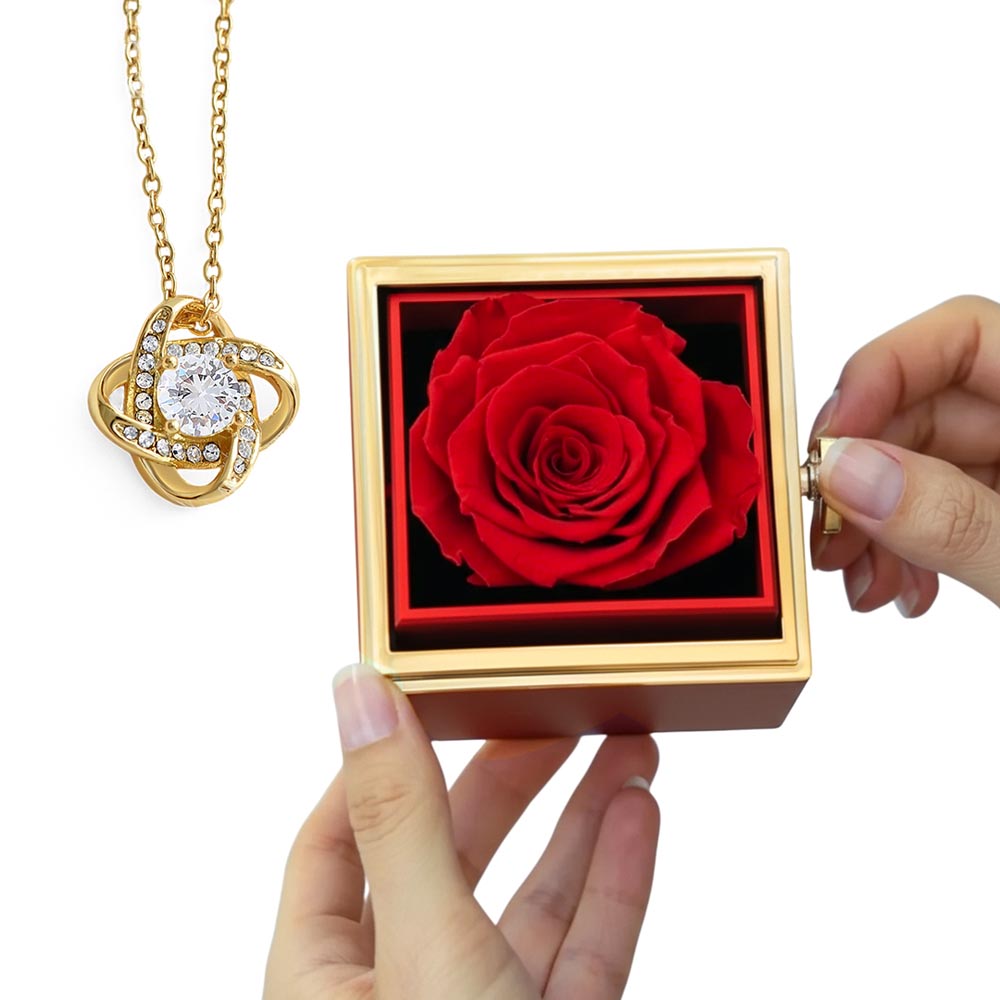 Rotating Rose Gift Box with Love Knot Necklace