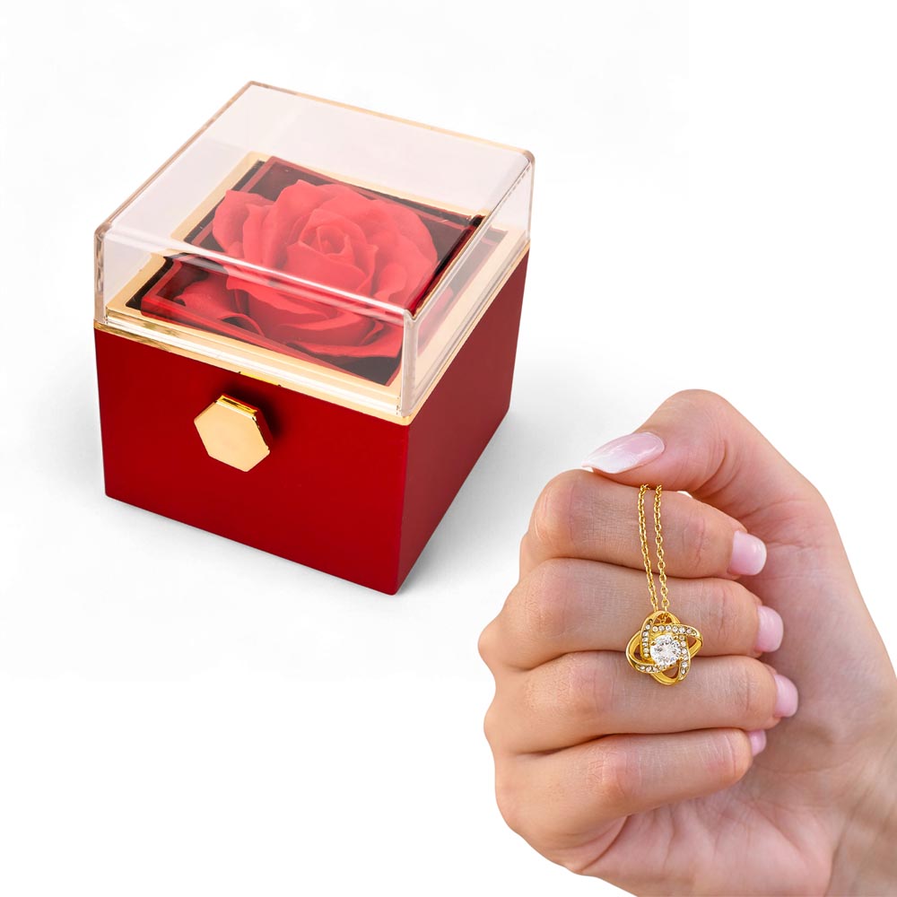 Rotating Rose Gift Box with Love Knot Necklace