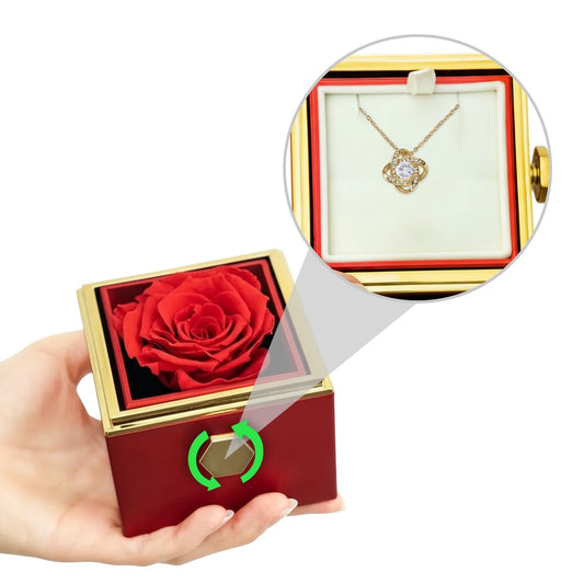 Rotating Rose Gift Box with Love Knot Necklace