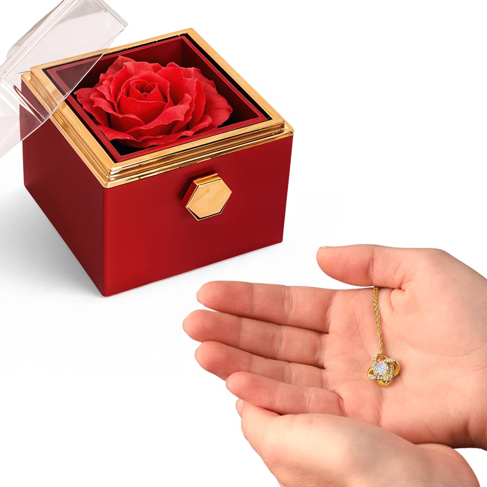 Rotating Rose Gift Box with Love Knot Necklace