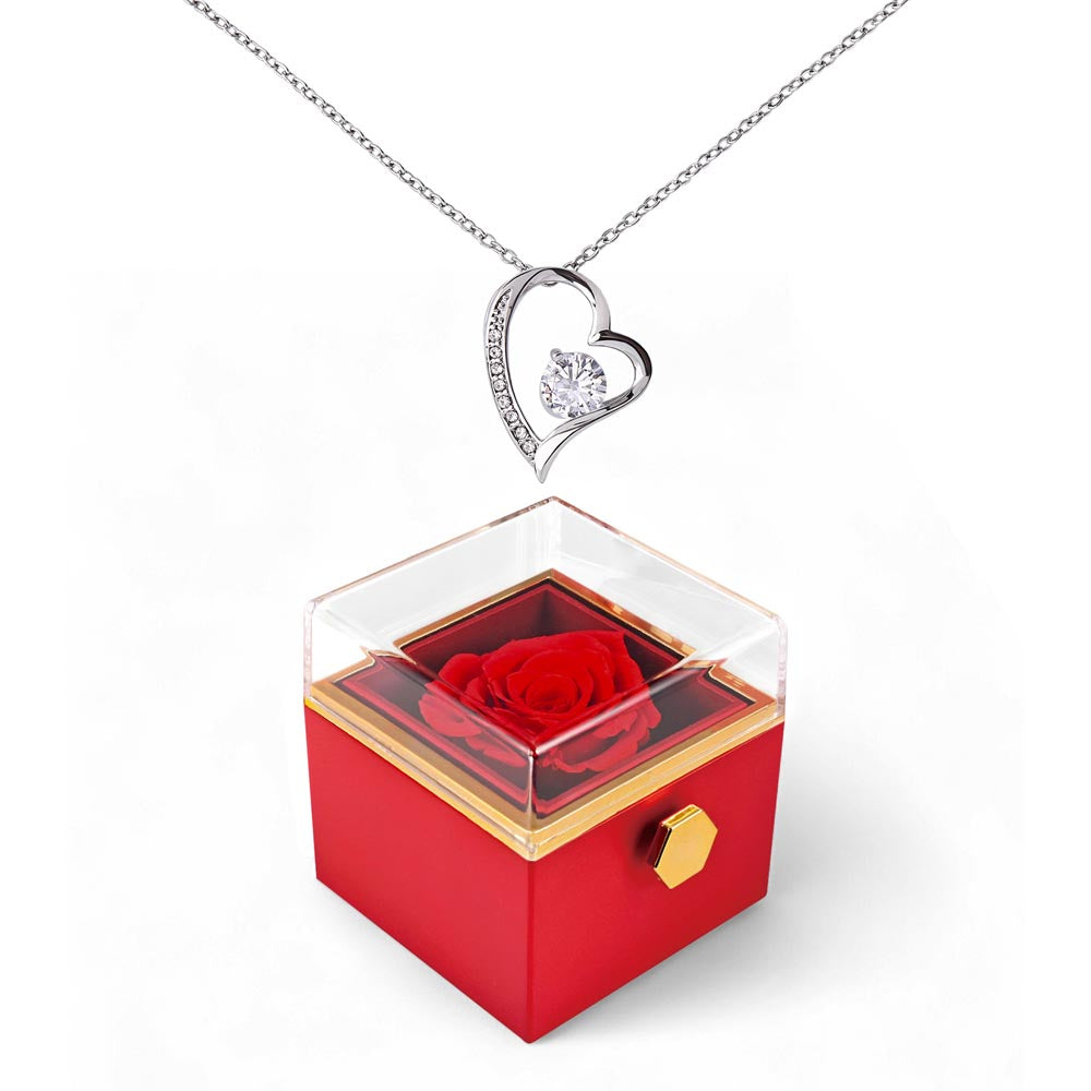 Rotating Rose Gift Box with Forever Love Heart Pendant Necklace
