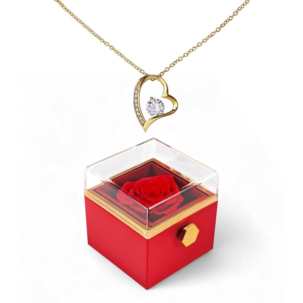 Rotating Rose Gift Box with Forever Love Heart Pendant Necklace