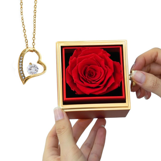 Rotating Rose Gift Box with Forever Love Heart Pendant Necklace