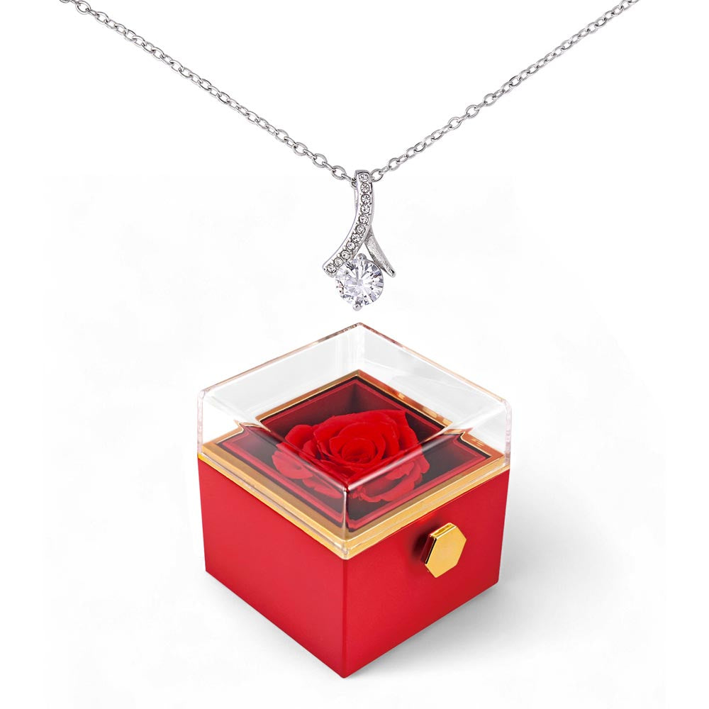 Rotating Rose Gift Box with Alluring Beauty Necklace