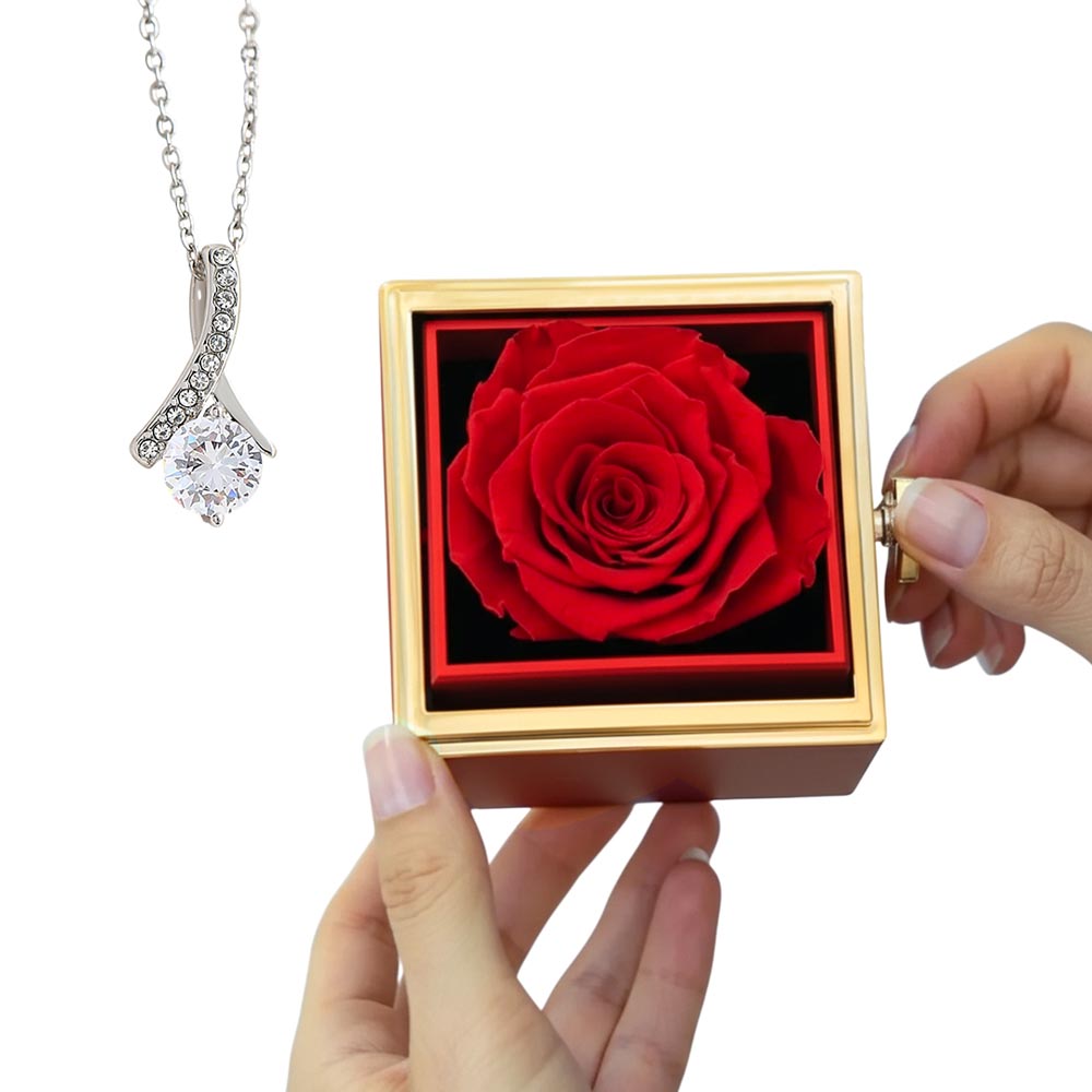 Rotating Rose Gift Box with Alluring Beauty Necklace