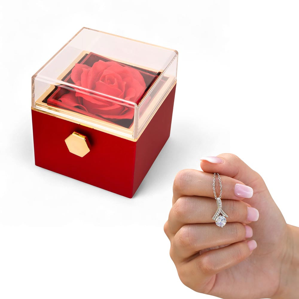 Rotating Rose Gift Box with Alluring Beauty Necklace