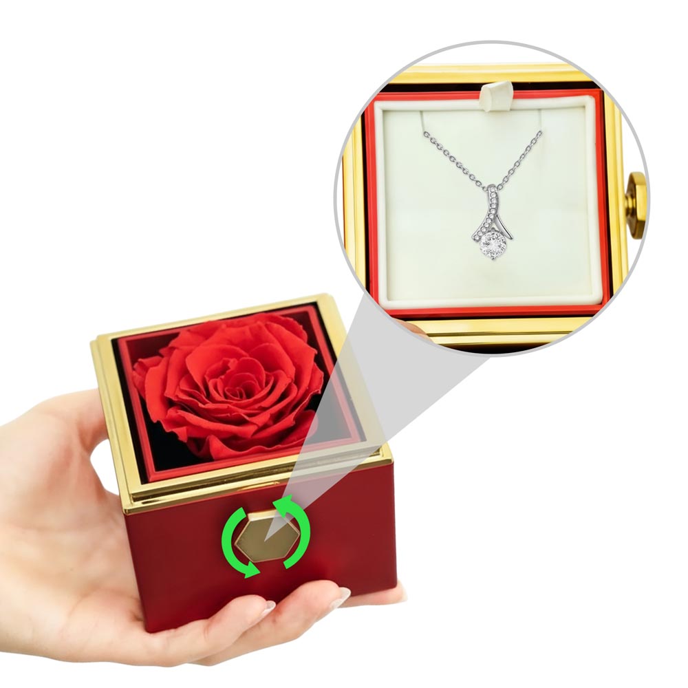 Rotating Rose Gift Box with Alluring Beauty Necklace