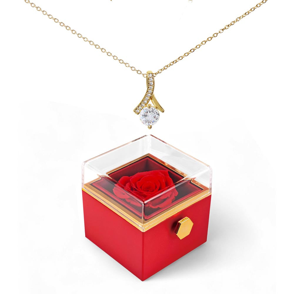 Rotating Rose Gift Box with Alluring Beauty Necklace