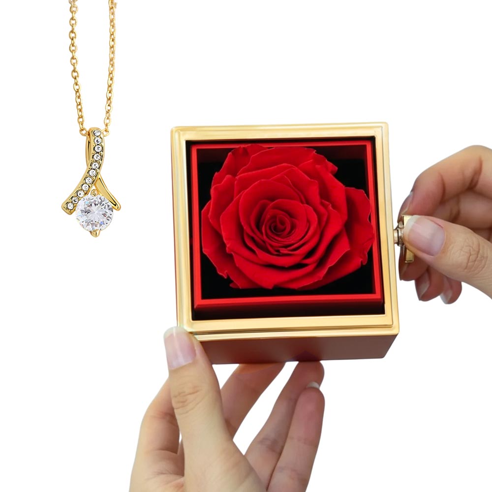 Rotating Rose Gift Box with Alluring Beauty Necklace