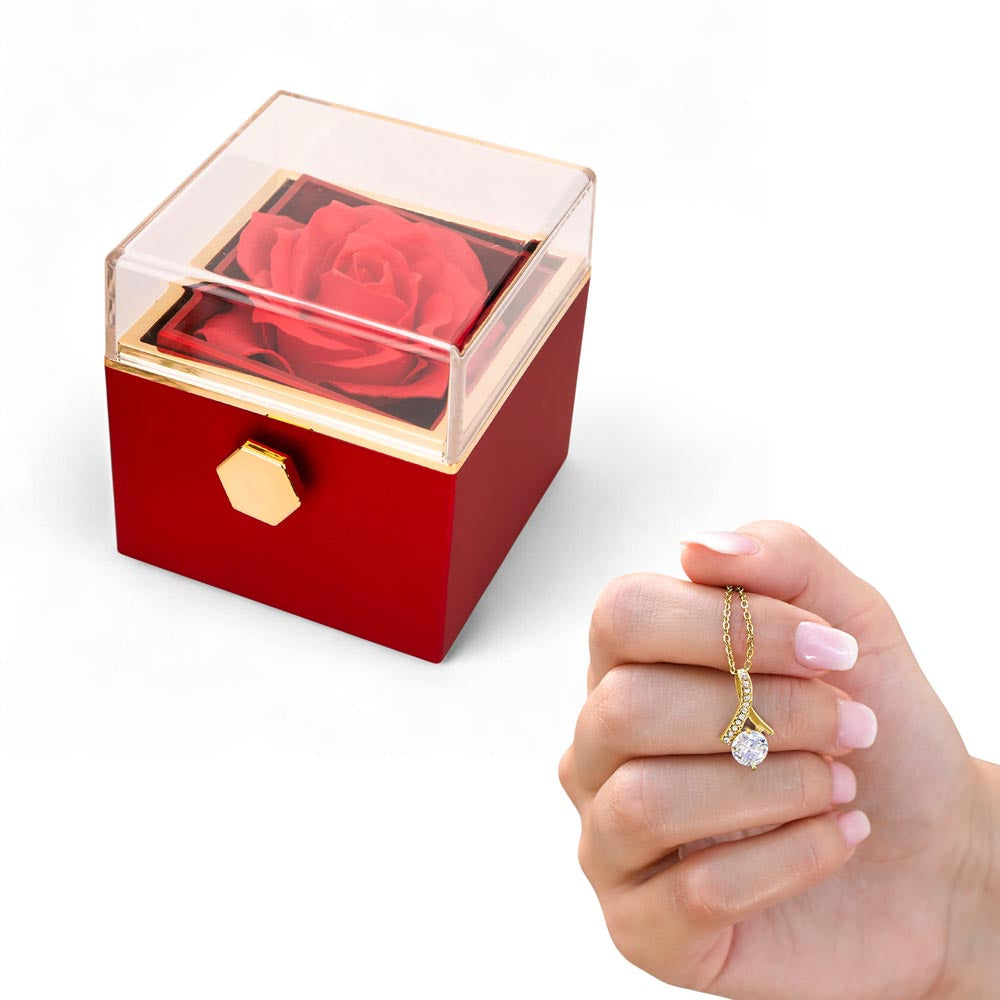 Rotating Rose Gift Box with Alluring Beauty Necklace