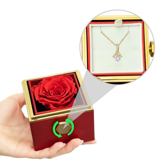 Rotating Rose Gift Box with Alluring Beauty Necklace