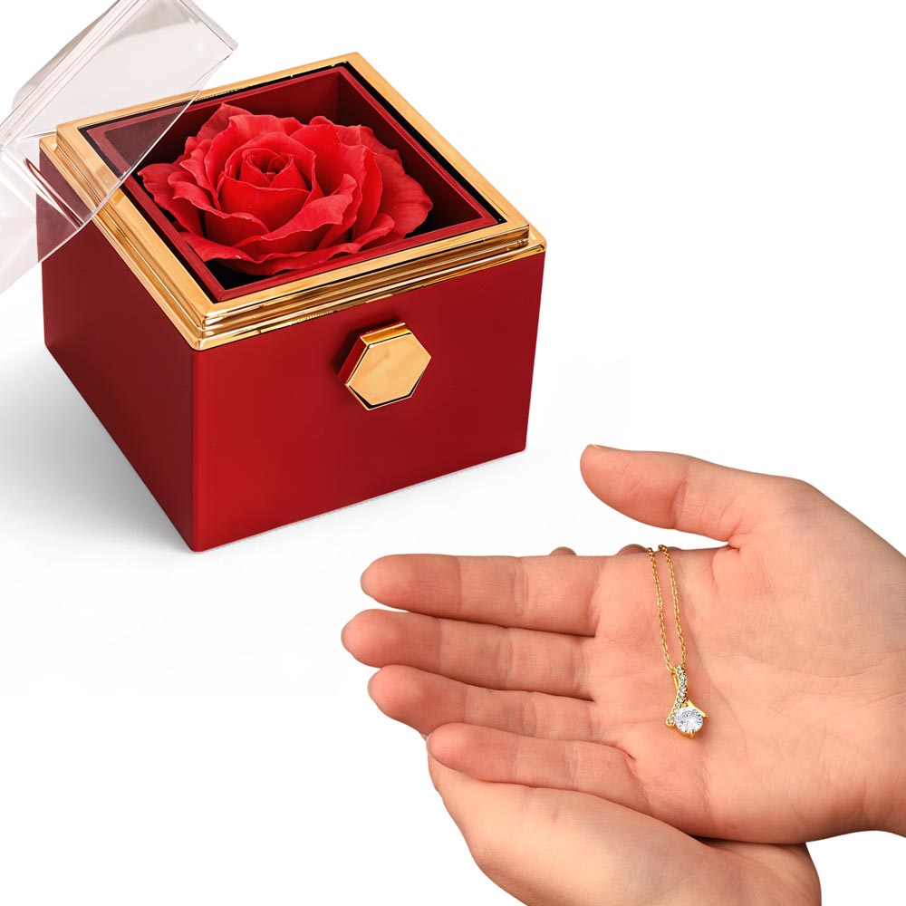 Rotating Rose Gift Box with Alluring Beauty Necklace