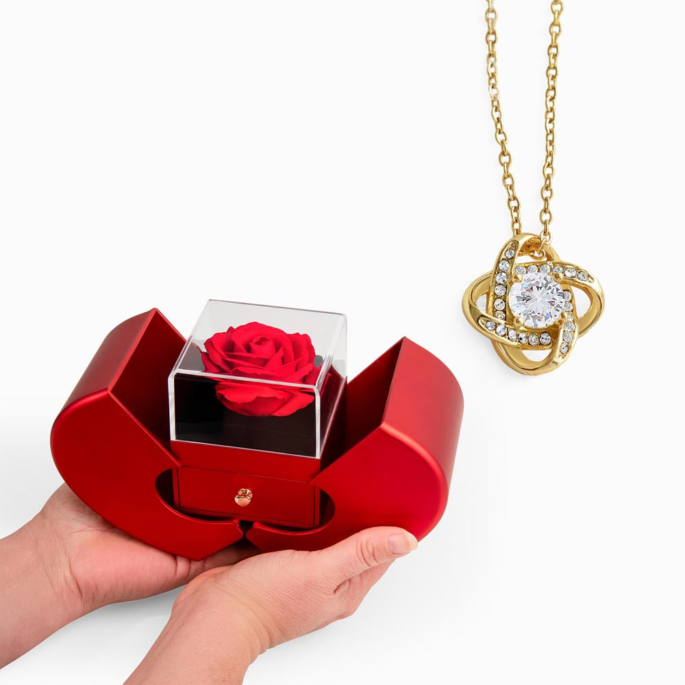 Red Heart Rose Box with Love Knot Necklace