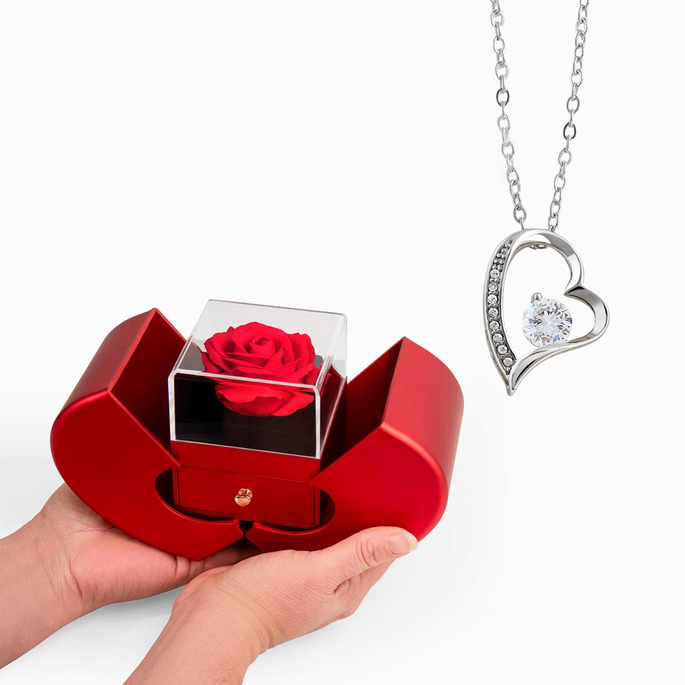 Red Heart Rose Box with Forever Love Heart Necklace