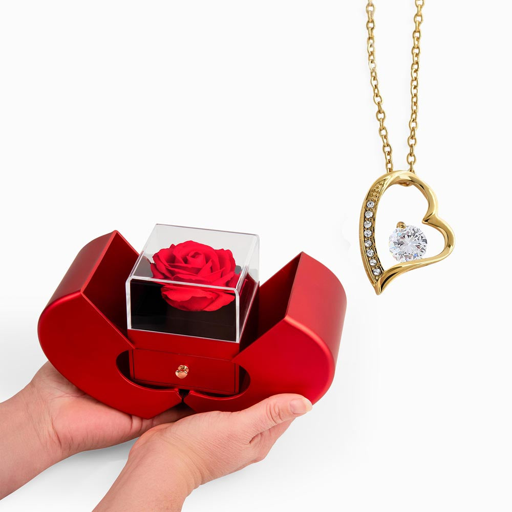 Red Heart Rose Box with Forever Love Heart Necklace