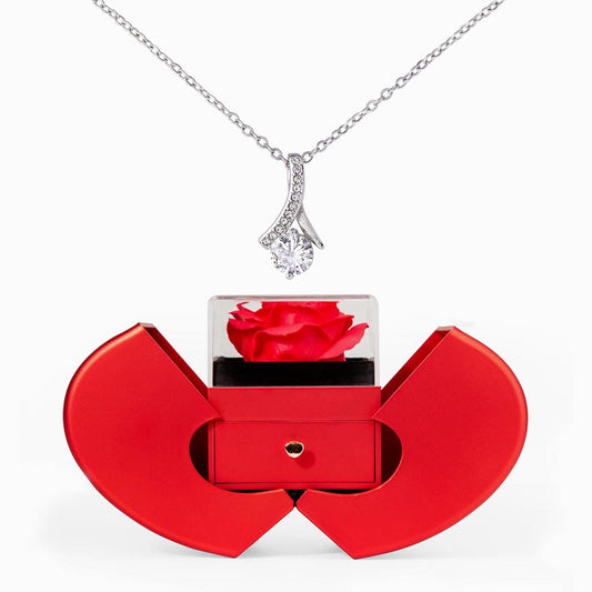 Red Heart Rose Box with Alluring Beauty Necklace
