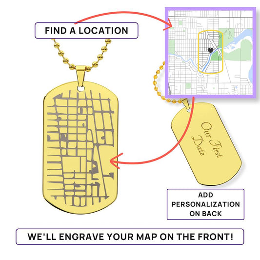 Custom Engraved Dog Tag Map  Necklace with Ball Chain